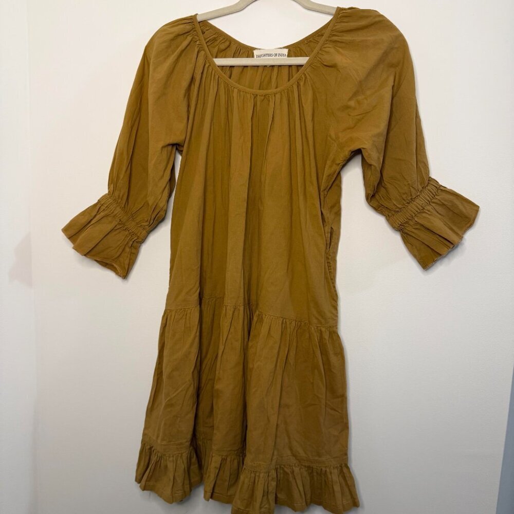 Daughters of India Sahana Dress Tiered Puff Sleeve Boho Cottagecore - Small